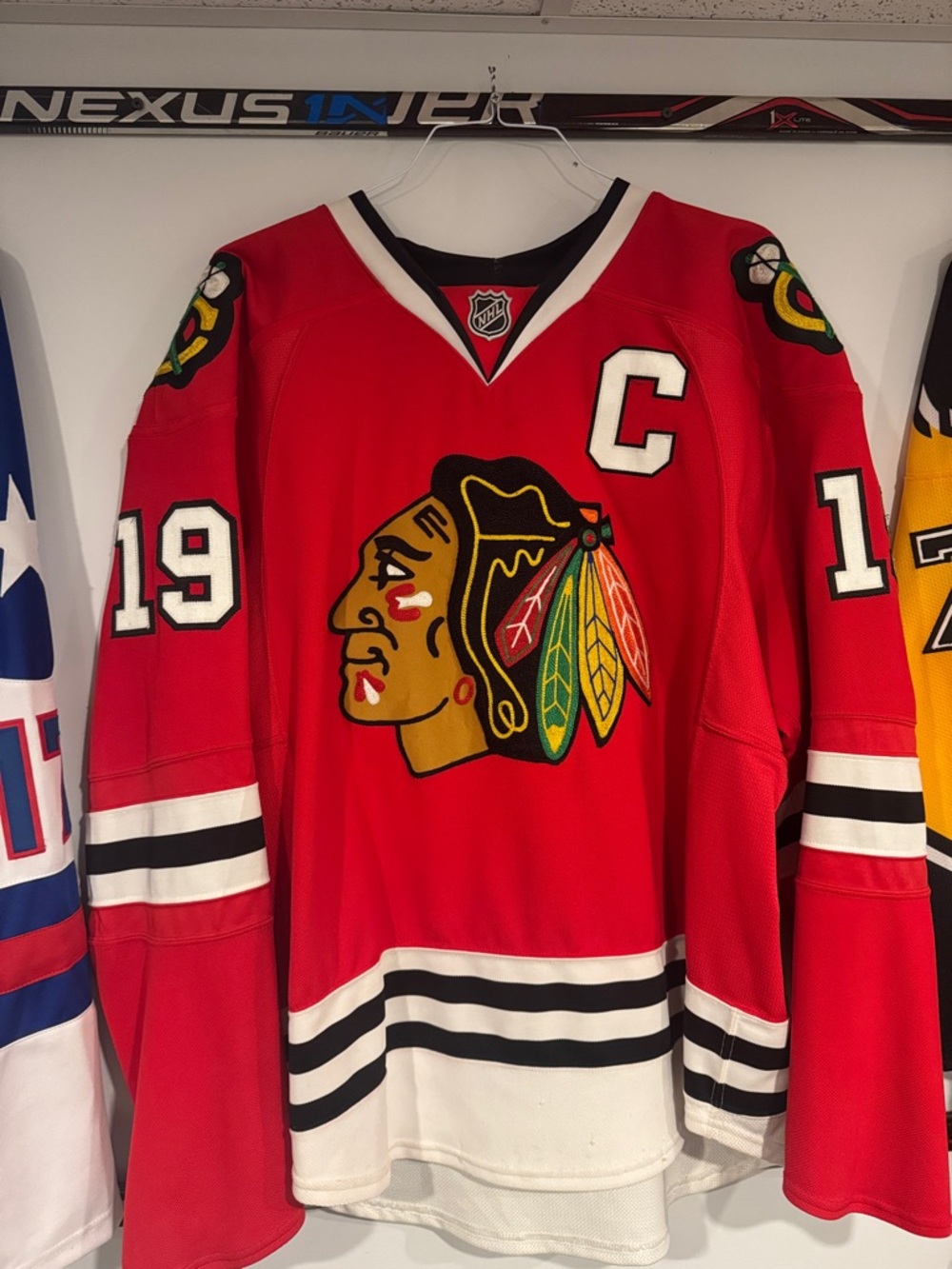 NHL Red Chicago Blackhawks Captain Jersey with Black & White Trim